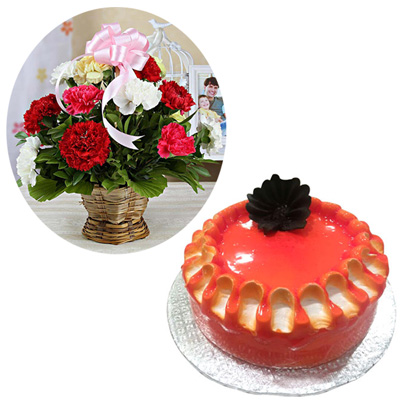 "Butterscotch cake - 1kg, Flower basket - Click here to View more details about this Product